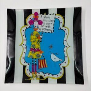 Transpac Collectible Glass Decorate Food Safe Plate Girlfriend Illustration